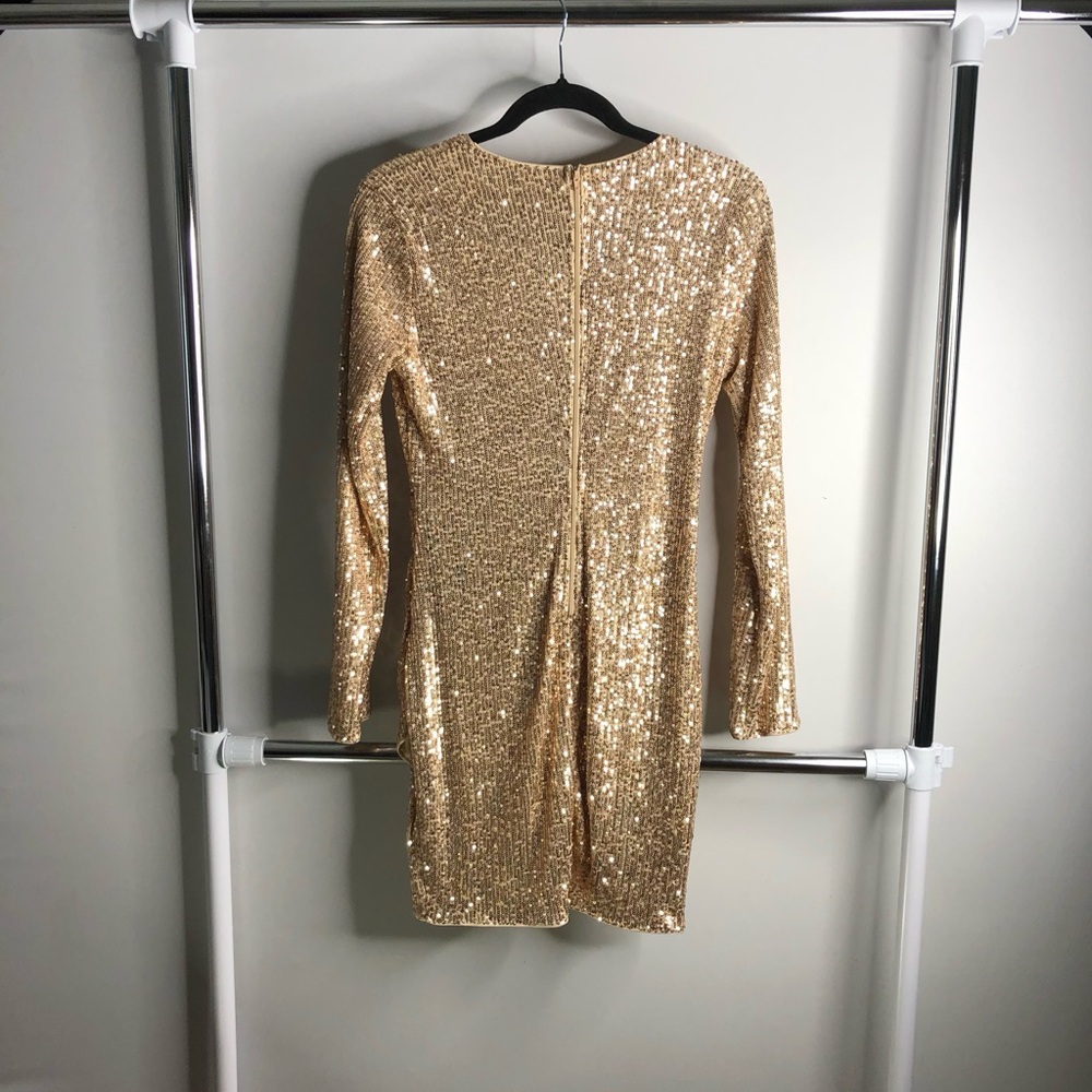 AKIRA Gold Sequin Long-Sleeve Mini Dress - Picture 2 of 10